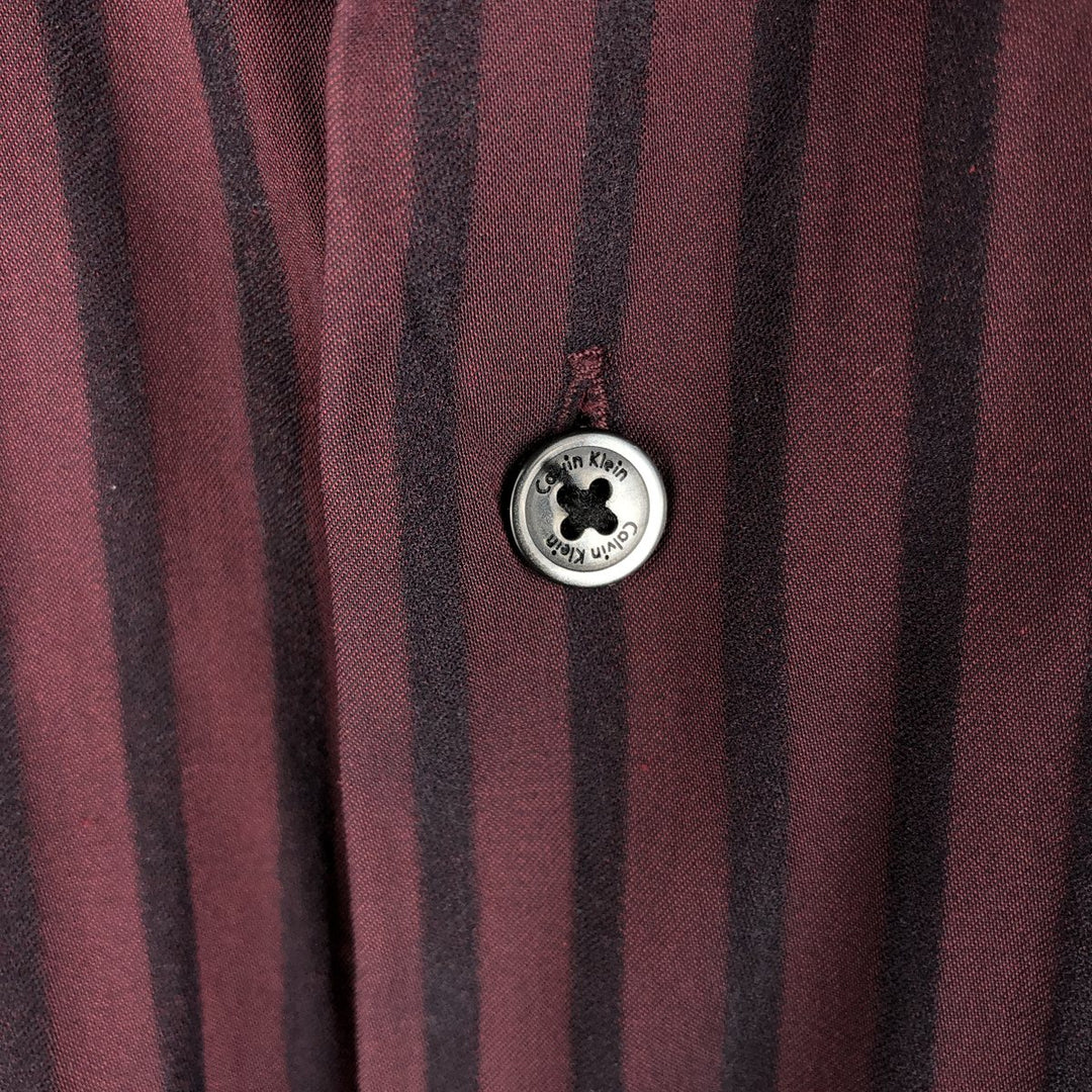 2000s~ Calvin Klein long-sleeved cotton striped shirt, men's size L cotton red type reddish brown Vintage Second Hand