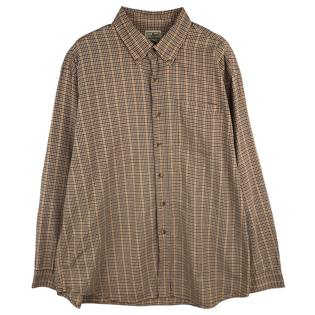 LLBean Long Sleeve Button-Down Check Shirt, Men's Size XL cotton brown type Vintage Second Hand