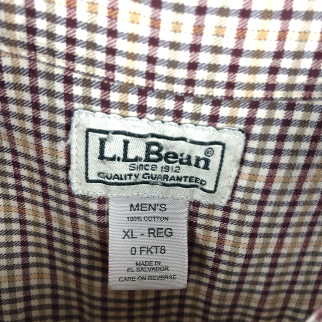 LLBean Long Sleeve Button-Down Check Shirt, Men's Size XL cotton brown type Vintage Second Hand