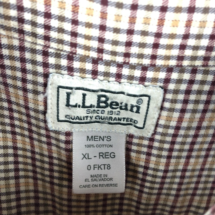 LLBean Long Sleeve Button-Down Check Shirt, Men's Size XL cotton brown type Vintage Second Hand