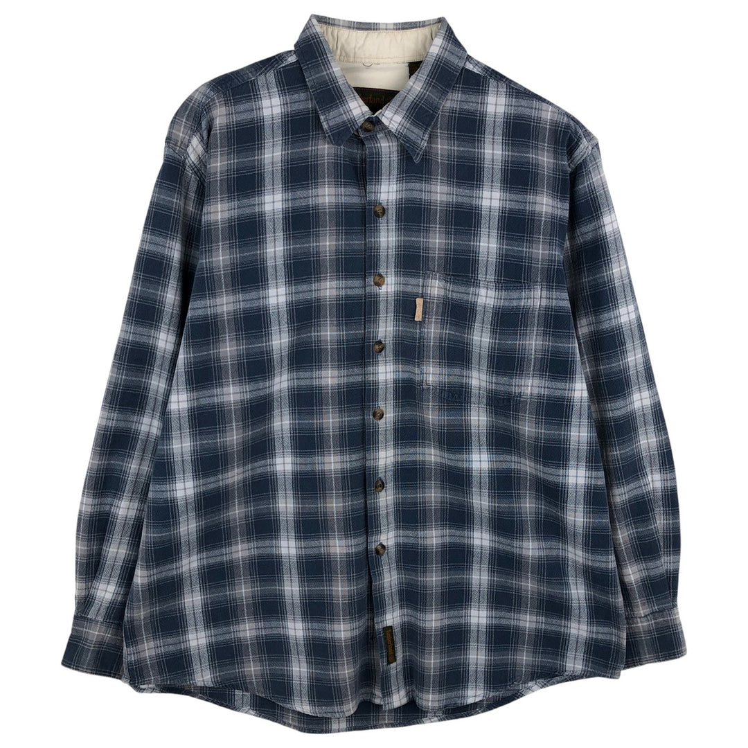 Vintage 90'S Timberland hidden button-down long-sleeve check shirt, men's size L cotton blue type Vintage Second Hand