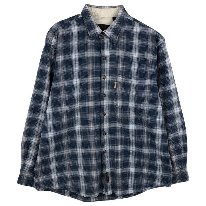 Vintage 90'S Timberland hidden button-down long-sleeve check shirt, men's size L cotton blue type Vintage Second Hand
