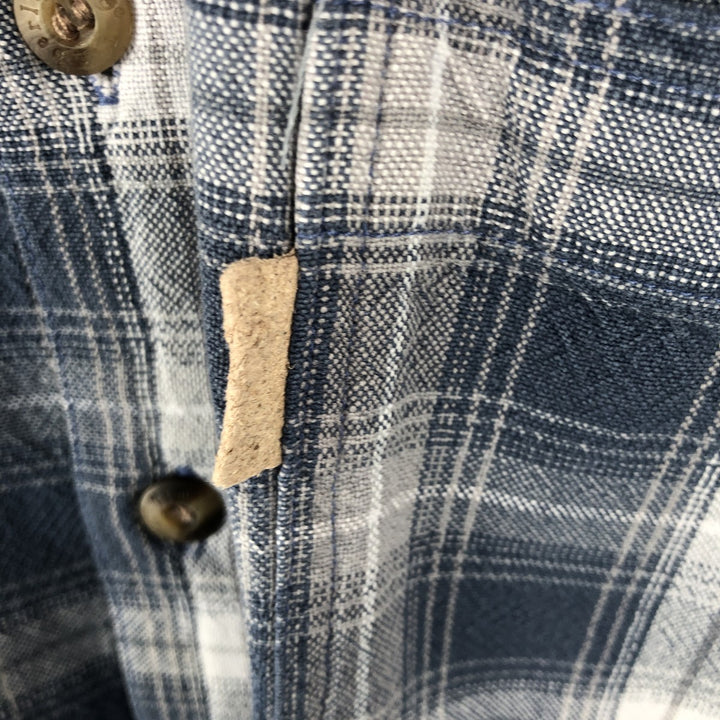 Vintage 90'S Timberland hidden button-down long-sleeve check shirt, men's size L cotton blue type Vintage Second Hand