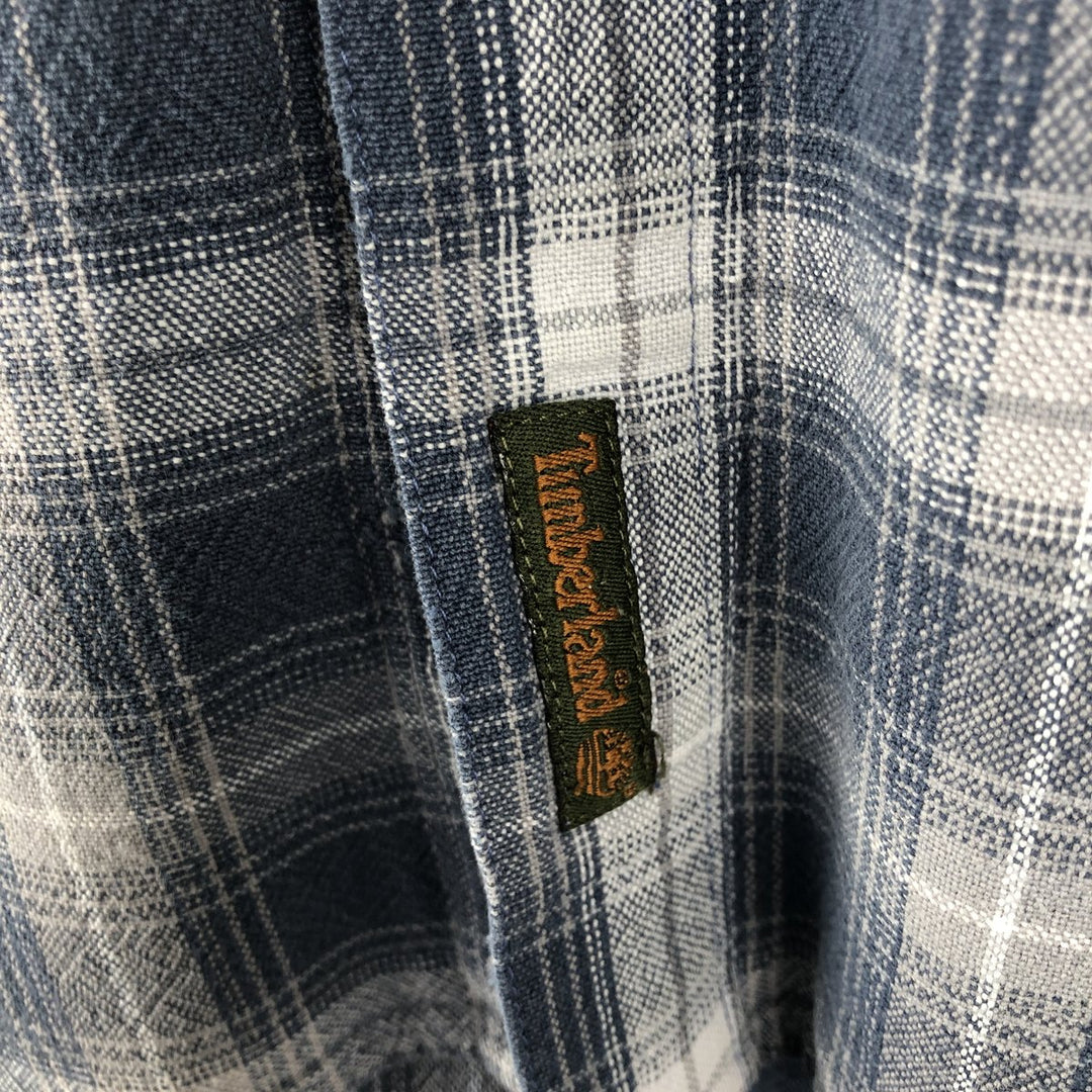 Vintage 90'S Timberland hidden button-down long-sleeve check shirt, men's size L cotton blue type Vintage Second Hand
