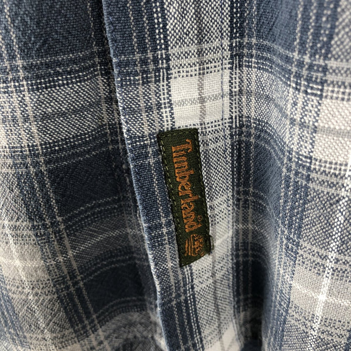 Vintage 90'S Timberland hidden button-down long-sleeve check shirt, men's size L cotton blue type Vintage Second Hand