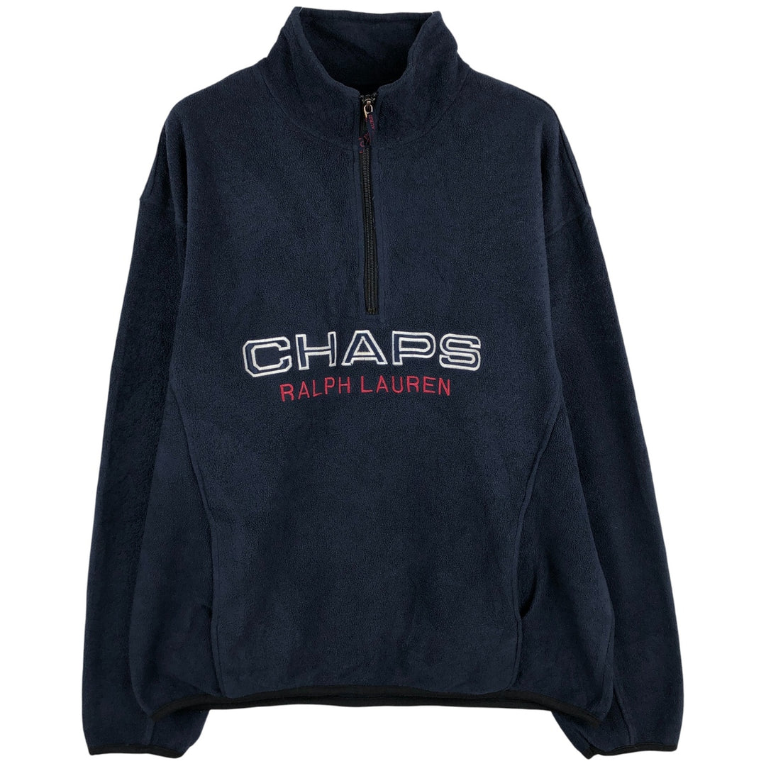 Ralph Lauren Chaps Half-Zip Fleece Pullover, Made in Canada, Men's Size L polyester navy blue type Vintage Second Hand