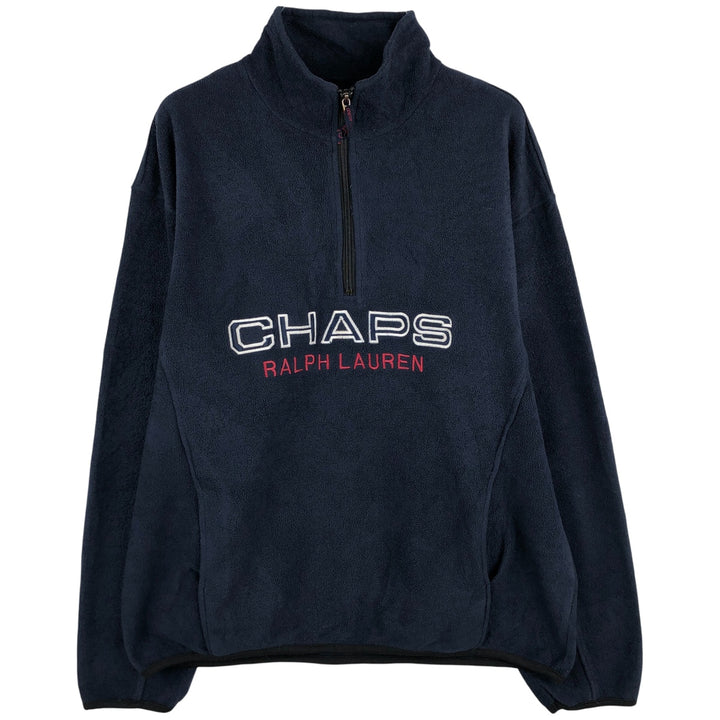 Ralph Lauren Chaps Half-Zip Fleece Pullover, Made in Canada, Men's Size L polyester navy blue type Vintage Second Hand