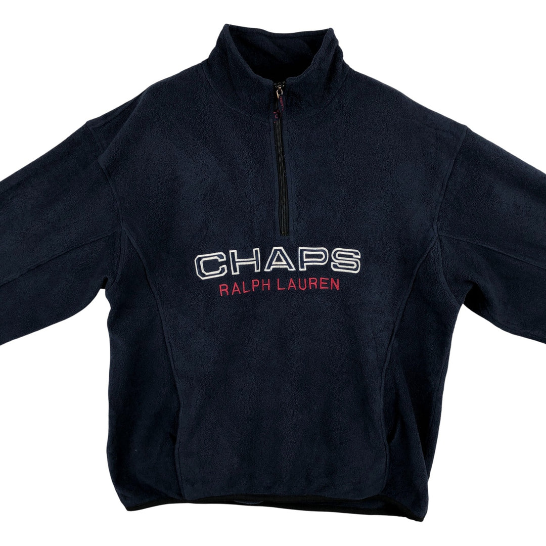 Ralph Lauren Chaps Half-Zip Fleece Pullover, Made in Canada, Men's Size L polyester navy blue type Vintage Second Hand