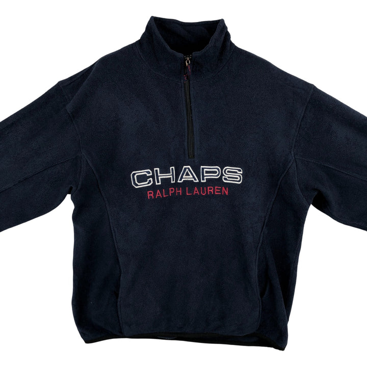 Ralph Lauren Chaps Half-Zip Fleece Pullover, Made in Canada, Men's Size L polyester navy blue type Vintage Second Hand
