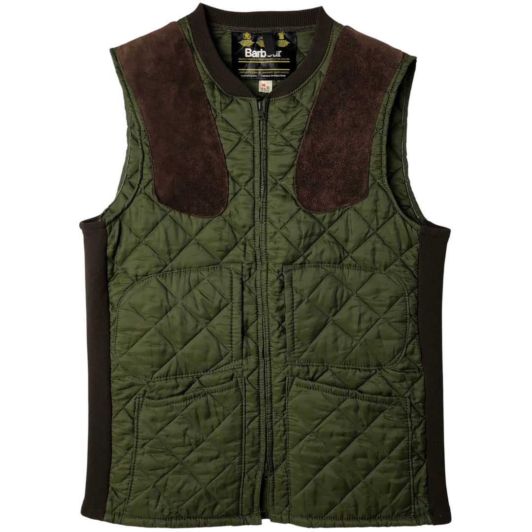 Barbour padded quilted vest, made in England, men's size M. Nylon green type Vintage Second Hand