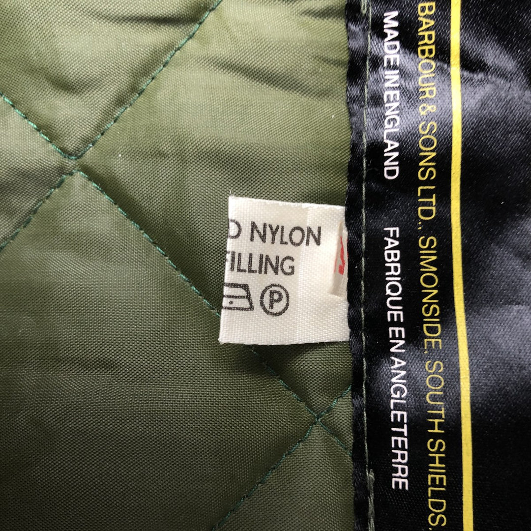 Barbour padded quilted vest, made in England, men's size M. Nylon green type Vintage Second Hand