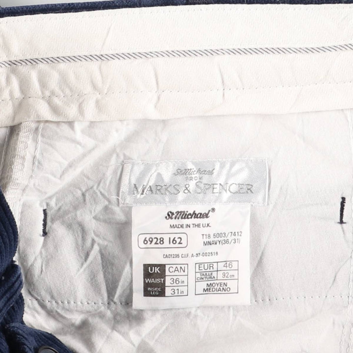 MARKS AND SPENCER ST MICHAEL Corduroy Pants, Made in England, Men's, Size W36 cotton navy blue type Vintage Second Hand