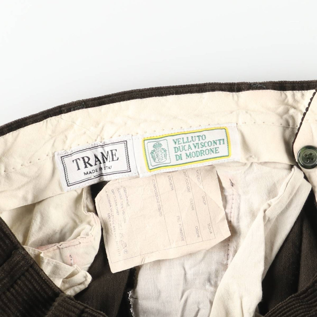 TRAME Two-pleat Corduroy Pants, Made in Italy, Men's, Size W34, Vintage unclear Green type dark green Vintage Second Hand