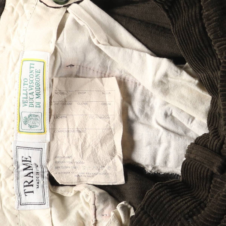 TRAME Two-pleat Corduroy Pants, Made in Italy, Men's, Size W34, Vintage unclear Green type dark green Vintage Second Hand