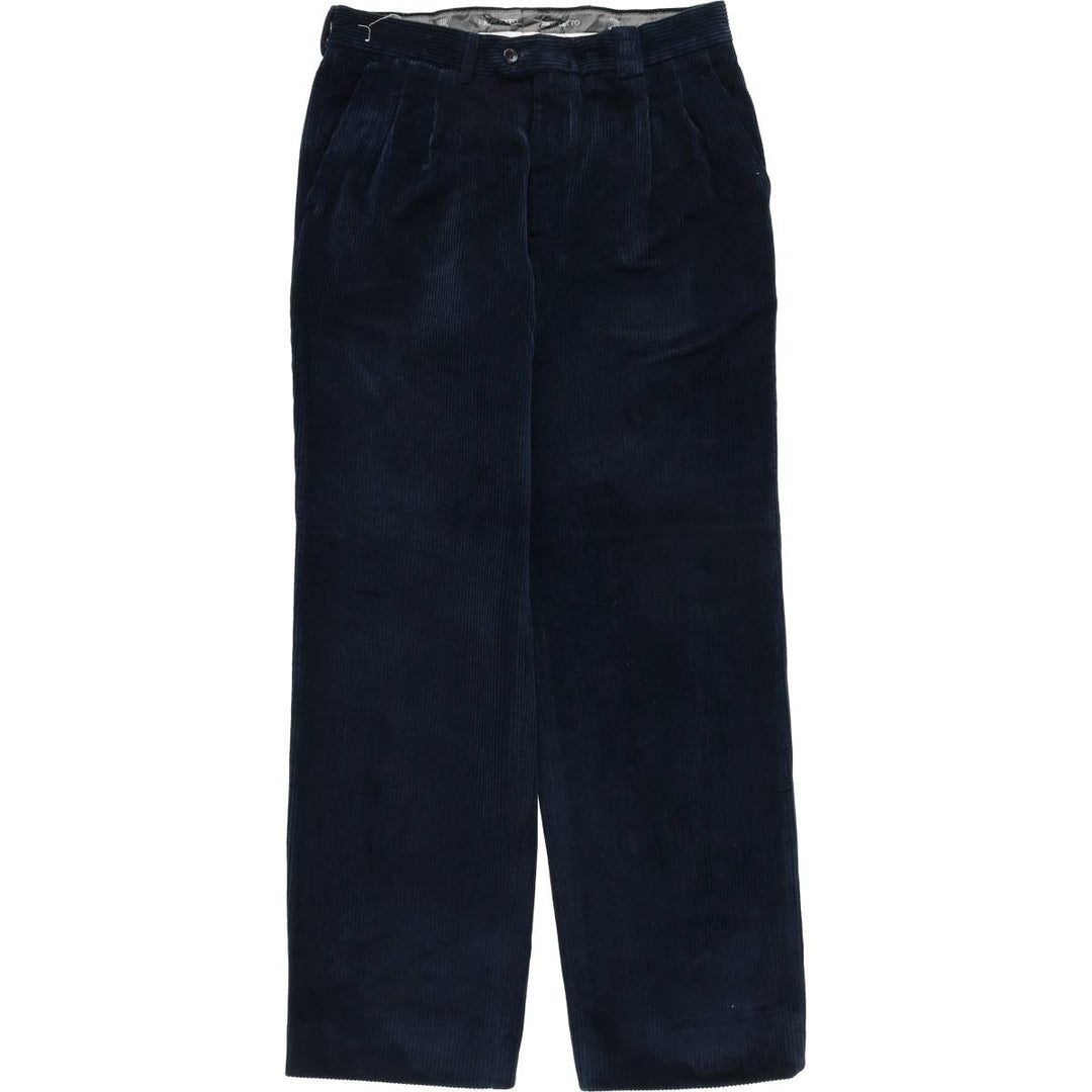 RIGOLETTO Two-pleat Wide-Rib Corduroy Pants, Made in Europe, Men's Size W31 cotton navy blue type Vintage Second Hand