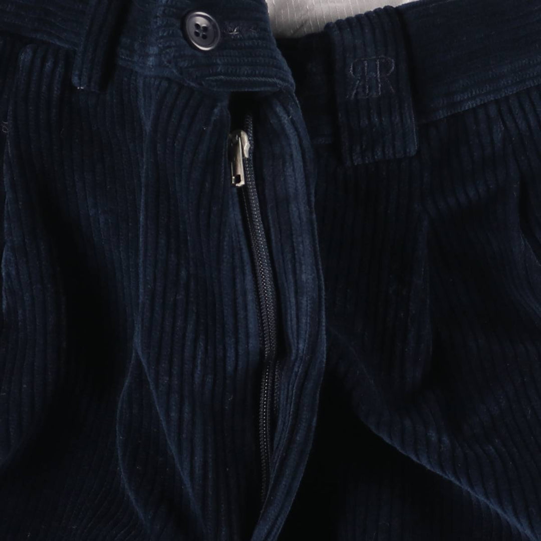 RIGOLETTO Two-pleat Wide-Rib Corduroy Pants, Made in Europe, Men's Size W31 cotton navy blue type Vintage Second Hand