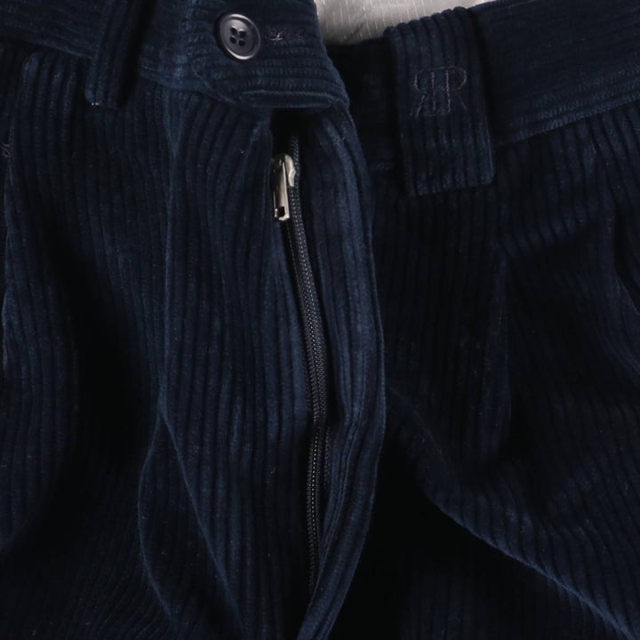 RIGOLETTO Two-pleat Wide-Rib Corduroy Pants, Made in Europe, Men's Size W31 cotton navy blue type Vintage Second Hand