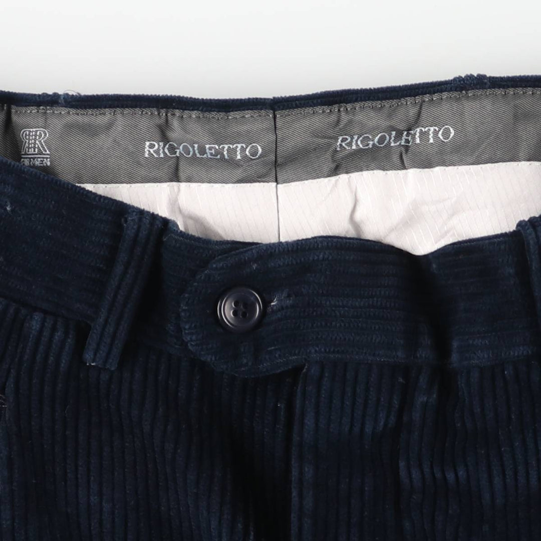 RIGOLETTO Two-pleat Wide-Rib Corduroy Pants, Made in Europe, Men's Size W31 cotton navy blue type Vintage Second Hand