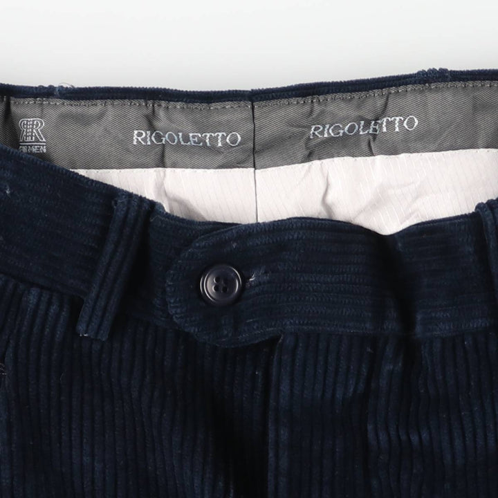 RIGOLETTO Two-pleat Wide-Rib Corduroy Pants, Made in Europe, Men's Size W31 cotton navy blue type Vintage Second Hand