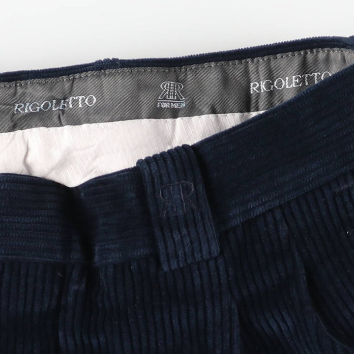 RIGOLETTO Two-pleat Wide-Rib Corduroy Pants, Made in Europe, Men's Size W31 cotton navy blue type Vintage Second Hand