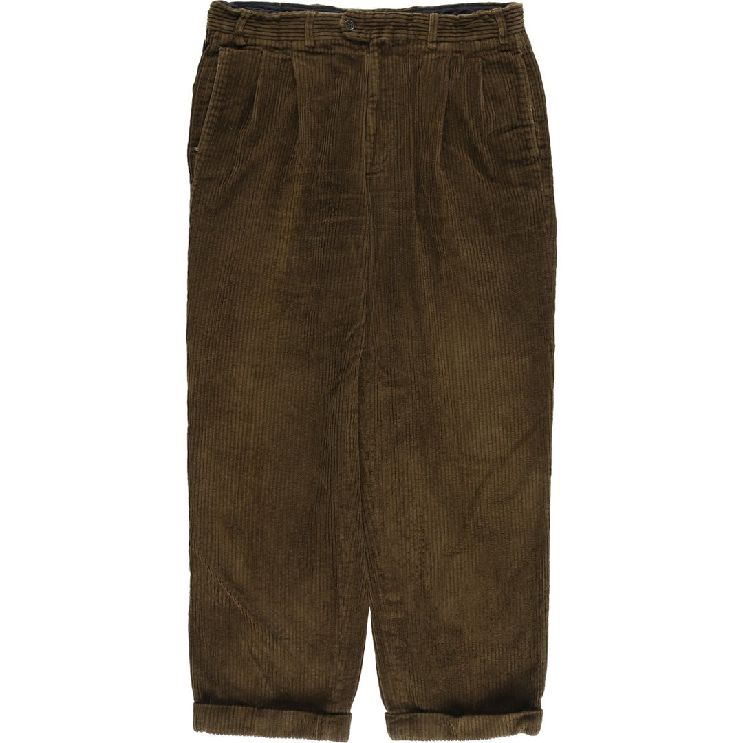 1980'S - The J. Peterman Company Two-pleat Wide-ribbed Corduroy Pants, Men's, Size 35 cotton Khaki type Vintage Second Hand
