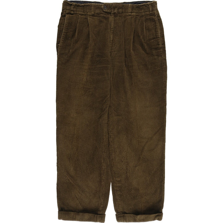 1980'S - The J. Peterman Company Two-pleat Wide-ribbed Corduroy Pants, Men's, Size 35 cotton Khaki type Vintage Second Hand