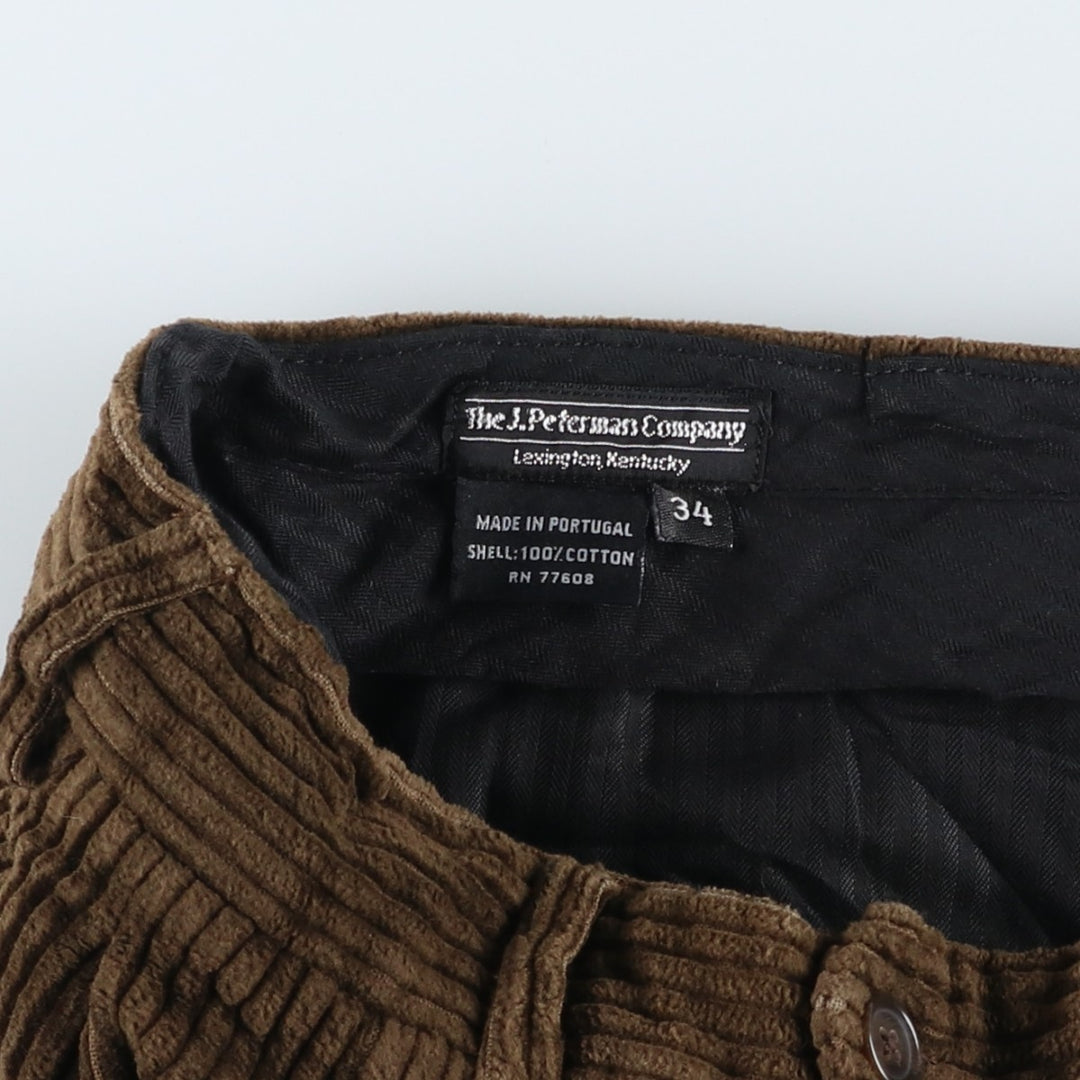 1980'S - The J. Peterman Company Two-pleat Wide-ribbed Corduroy Pants, Men's, Size 35 cotton Khaki type Vintage Second Hand