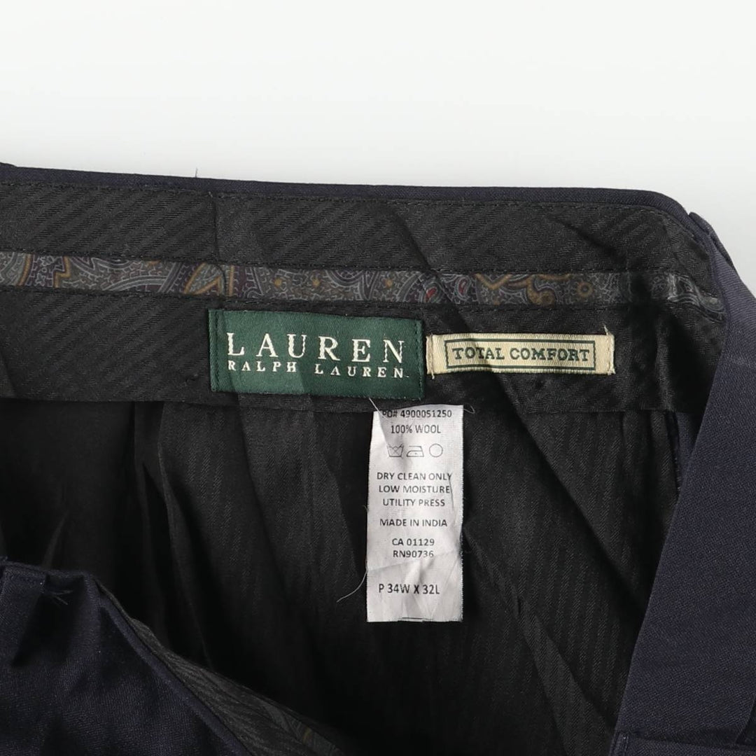 Ralph Lauren LAUREN TOTAL COMFORT Two-pleat wool pants slacks for men, equivalent to W34 wool navy blue type Vintage Second Hand