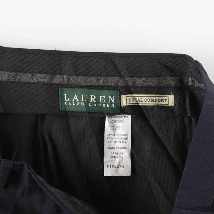 Ralph Lauren LAUREN TOTAL COMFORT Two-pleat wool pants slacks for men, equivalent to W34 wool navy blue type Vintage Second Hand
