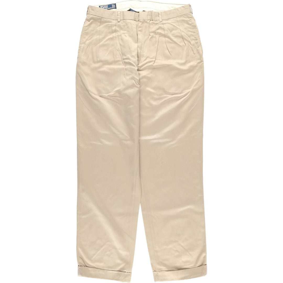 Ralph Lauren POLO by Ralph Lauren two-pleat slacks, men's size W35 (approx.) polyester Beige type Vintage Second Hand