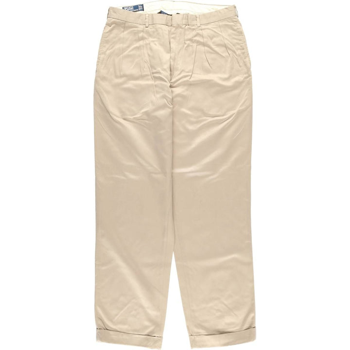 Ralph Lauren POLO by Ralph Lauren two-pleat slacks, men's size W35 (approx.) polyester Beige type Vintage Second Hand