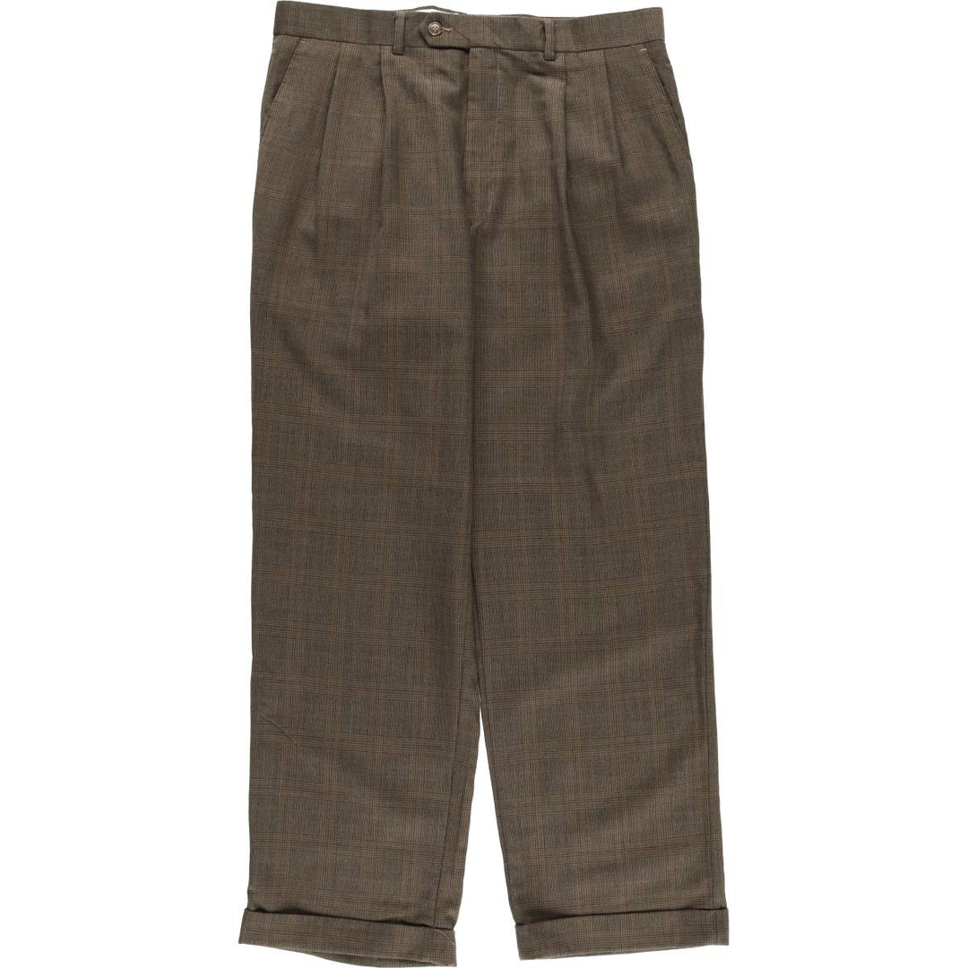 1990'S Ralph Lauren Glen Plaid Two-Pleat Wool Trousers, Men's Size W35 (approx.), Vintage wool brown type Vintage Second Hand