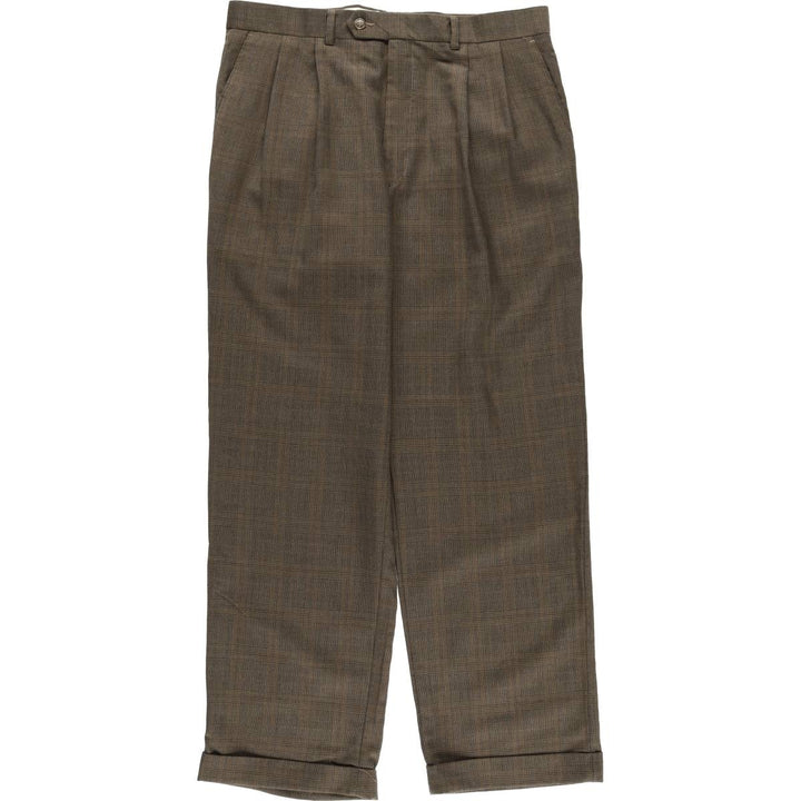 1990'S Ralph Lauren Glen Plaid Two-Pleat Wool Trousers, Men's Size W35 (approx.), Vintage wool brown type Vintage Second Hand