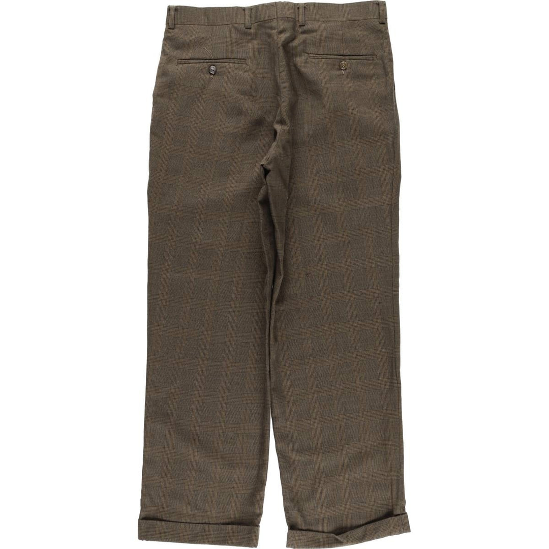 1990'S Ralph Lauren Glen Plaid Two-Pleat Wool Trousers, Men's Size W35 (approx.), Vintage wool brown type Vintage Second Hand
