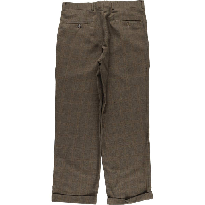 1990'S Ralph Lauren Glen Plaid Two-Pleat Wool Trousers, Men's Size W35 (approx.), Vintage wool brown type Vintage Second Hand