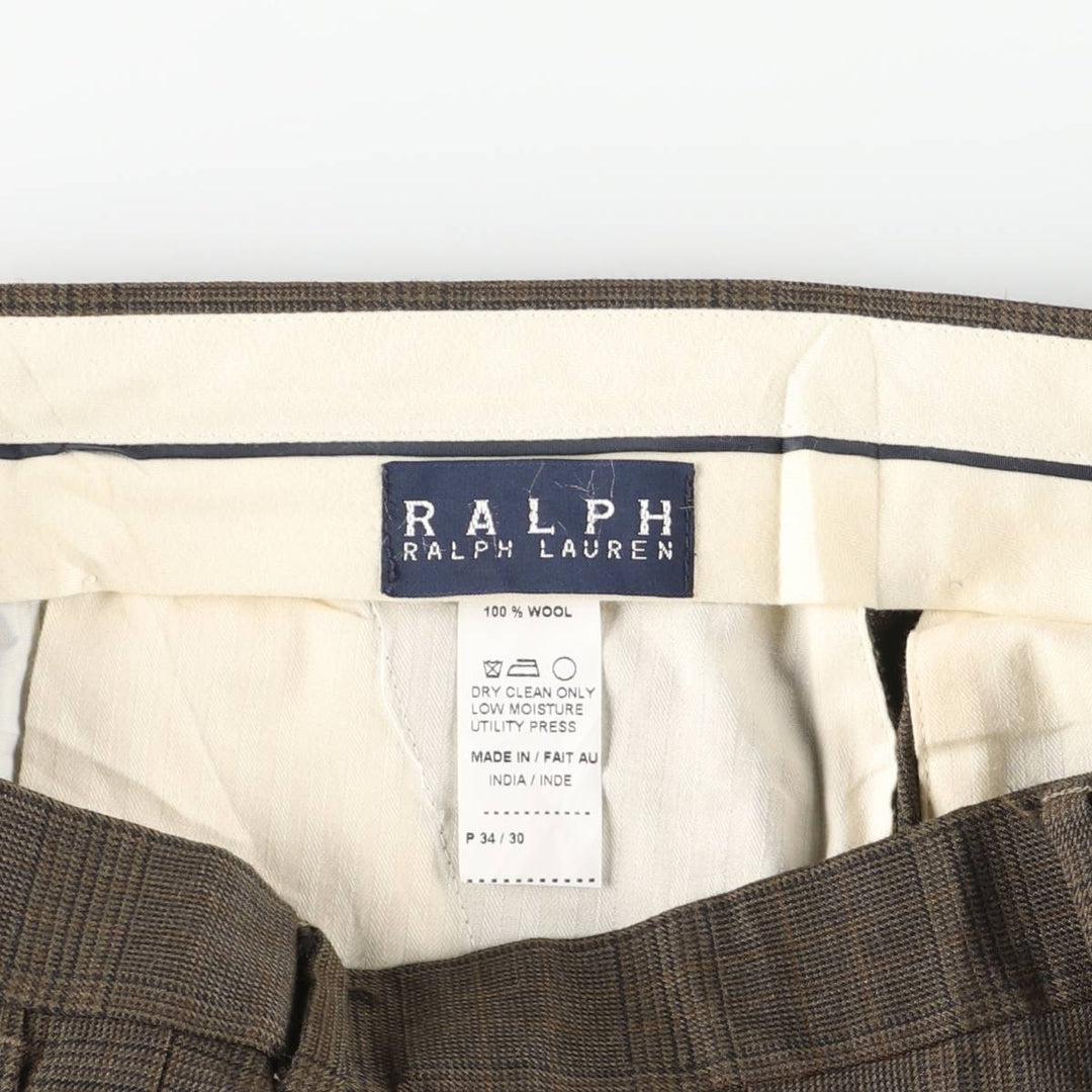 1990'S Ralph Lauren Glen Plaid Two-Pleat Wool Trousers, Men's Size W35 (approx.), Vintage wool brown type Vintage Second Hand