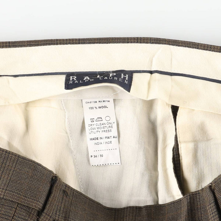1990'S Ralph Lauren Glen Plaid Two-Pleat Wool Trousers, Men's Size W35 (approx.), Vintage wool brown type Vintage Second Hand
