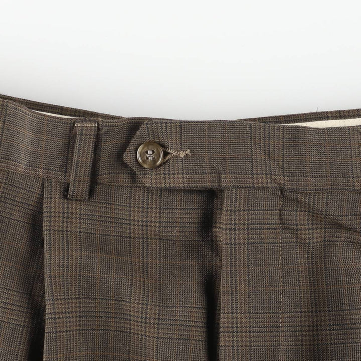 1990'S Ralph Lauren Glen Plaid Two-Pleat Wool Trousers, Men's Size W35 (approx.), Vintage wool brown type Vintage Second Hand