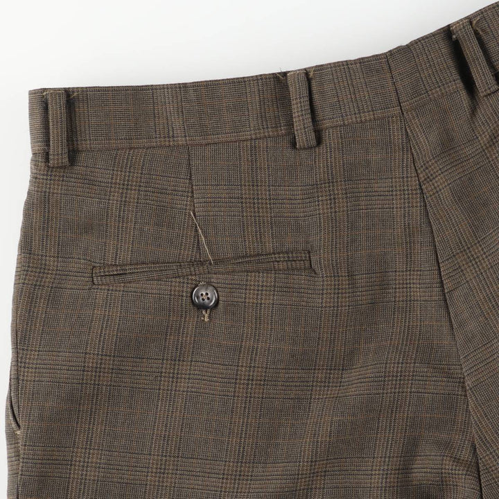 1990'S Ralph Lauren Glen Plaid Two-Pleat Wool Trousers, Men's Size W35 (approx.), Vintage wool brown type Vintage Second Hand