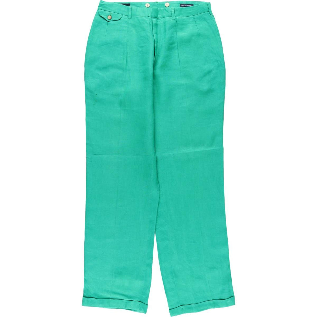 Ralph Lauren POLO by Ralph Lauren Two-Pleat Linen Trousers, Men's Size W34 (approx.), Vintage unclear green type Vintage Second Hand