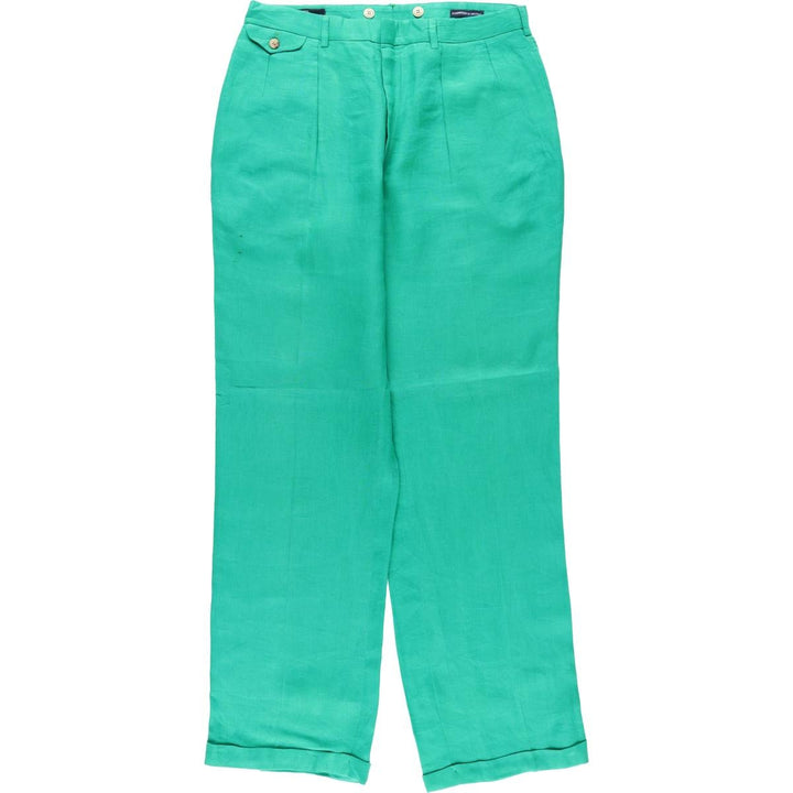 Ralph Lauren POLO by Ralph Lauren Two-Pleat Linen Trousers, Men's Size W34 (approx.), Vintage unclear green type Vintage Second Hand