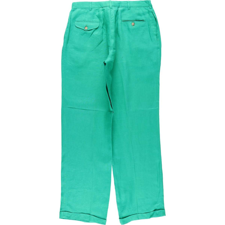 Ralph Lauren POLO by Ralph Lauren Two-Pleat Linen Trousers, Men's Size W34 (approx.), Vintage unclear green type Vintage Second Hand