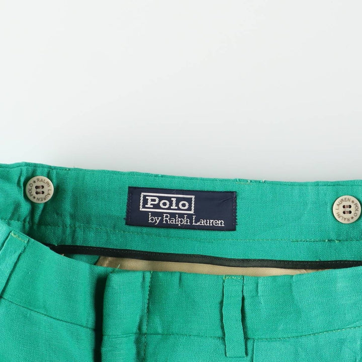 Ralph Lauren POLO by Ralph Lauren Two-Pleat Linen Trousers, Men's Size W34 (approx.), Vintage unclear green type Vintage Second Hand
