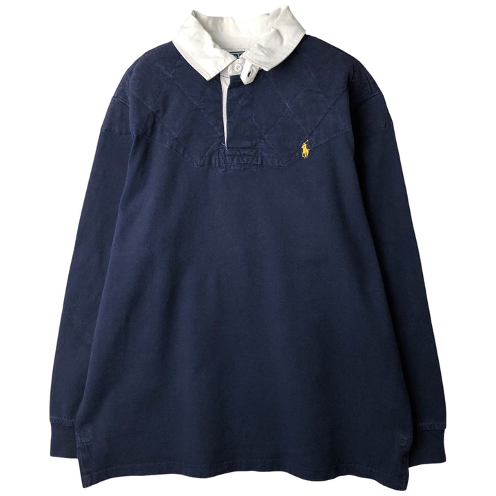 Ralph Lauren POLO by Ralph Lauren long sleeve rugby shirt, men's size L cotton navy blue type Vintage Second Hand