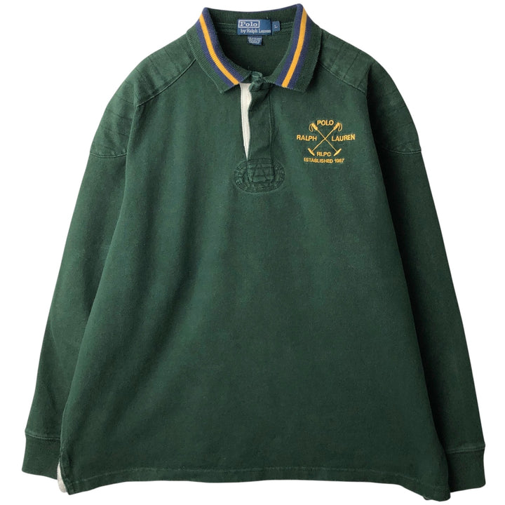 Ralph Lauren POLO by Ralph Lauren long sleeve rugby shirt, men's size L cotton Khaki type Vintage Second Hand