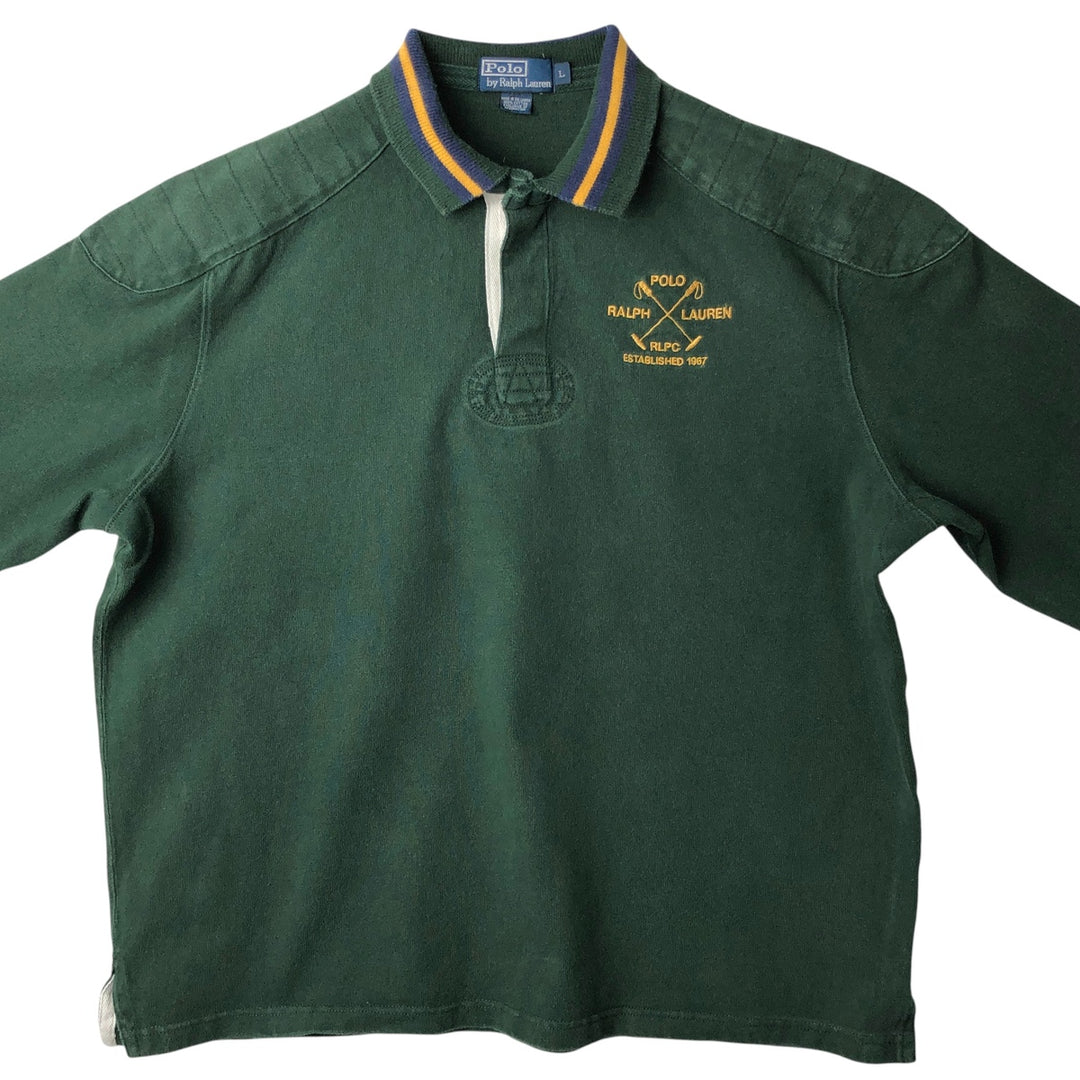 Ralph Lauren POLO by Ralph Lauren long sleeve rugby shirt, men's size L cotton Khaki type Vintage Second Hand