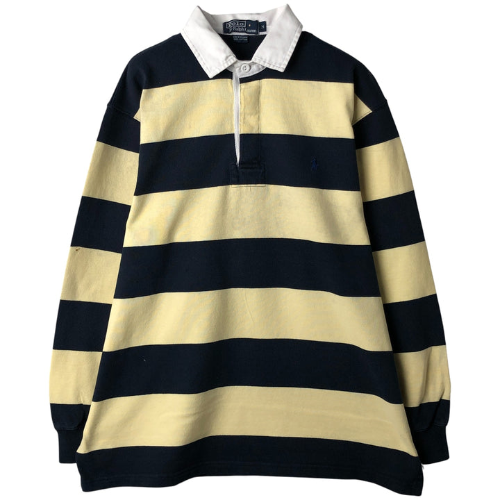 Ralph Lauren POLO by Ralph Lauren Striped Pattern Long Sleeve Rugby Shirt Men's M cotton unbleached Vintage Second Hand