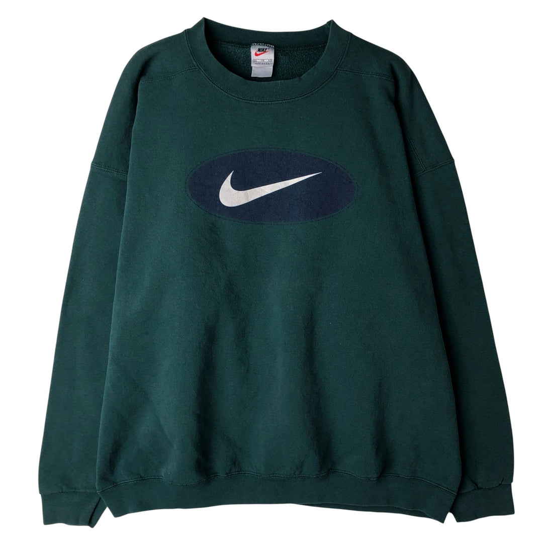 90s~00'S Nike Logo Sweatshirt Trainer Made in USA Men's XXL Vintage cotton Green type dark green Vintage Second Hand