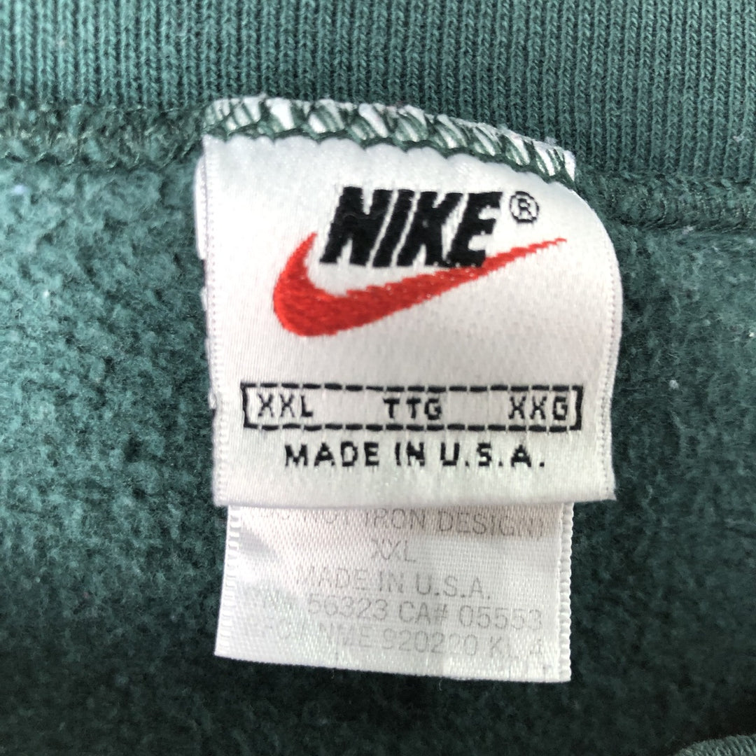 90s~00'S Nike Logo Sweatshirt Trainer Made in USA Men's XXL Vintage cotton Green type dark green Vintage Second Hand