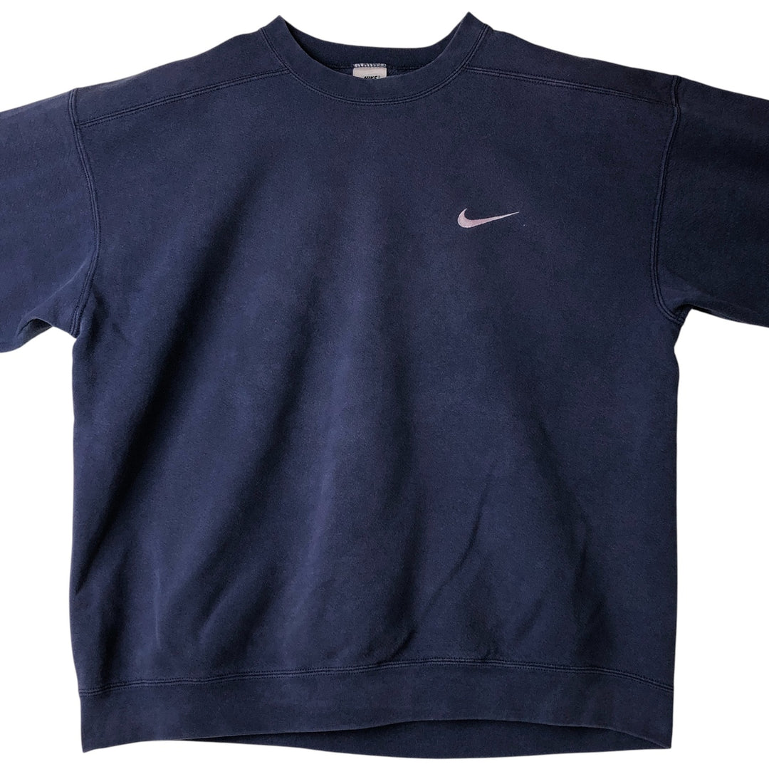 90'S Nike One Point Logo Sweatshirt Trainer Made in USA Men's L Size Vintage cotton navy blue type Vintage Second Hand